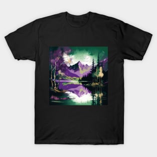 Purple and Green Duotone Mountain Lake T-Shirt